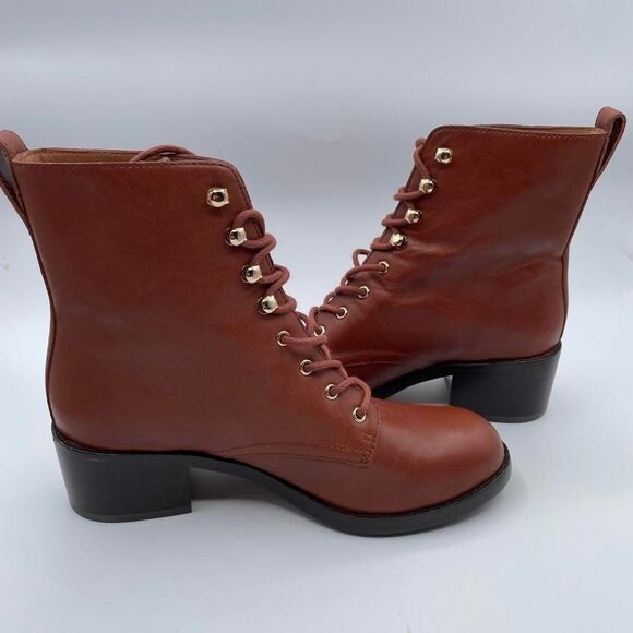 Madewell Women's Patti Brown Leather Boots Lace Up Ankle sz 7 Poetcore Cinnamon - Picture 3 of 8